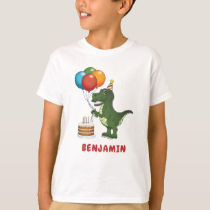T-rex Dinosaur Colourful Balloons Birthday Name T-Shirt