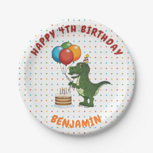 T-rex Dinosaur Colourful Balloons Custom Child Nam Paper Plate