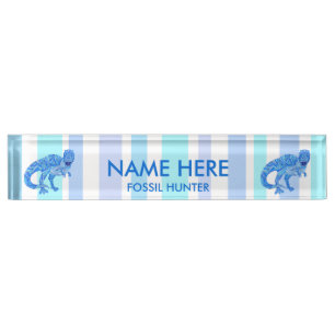 T-Rex Dinosaur Colourful Prehistoric Stripes Nameplate