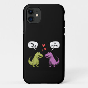 T-Rex Dinosaur Couple Hug Me Valentines Day Funny iPhone 11 Case
