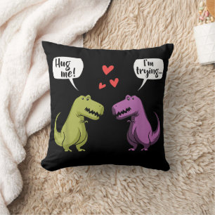 T-Rex Dinosaur Couple Hug Me Valentines Day Funny Cushion