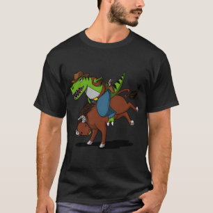 T-Rex Dinosaur Cowboy Riding Bull T-Shirt