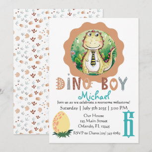 T Rex Dinosaur Cute Boy Custom Kids Birthday Invitation