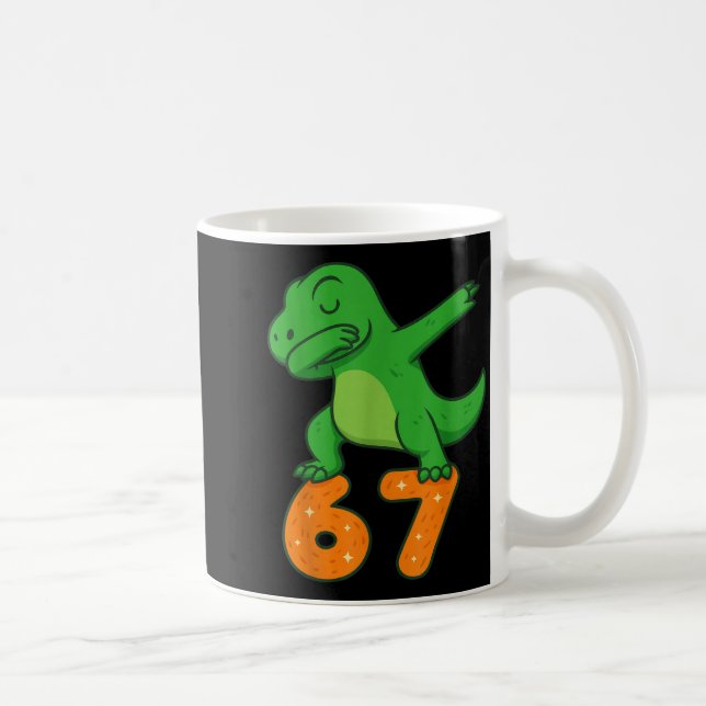 T-rex Dinosaur Dabbing 67 Meme Six Seven Funny  Coffee Mug (Right)