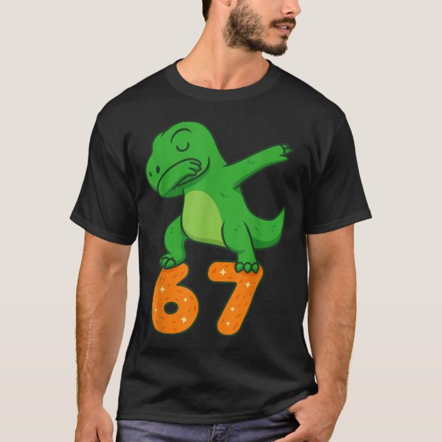 T-rex Dinosaur Dabbing 67 Meme Six Seven Funny  T-Shirt (Front)