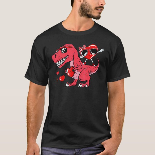 T Rex Dinosaur Dabbing Heart Cute Valentines Day B T-Shirt (Front)
