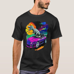 T Rex Dinosaur Driving Sports Car In Space Tyranno T-Shirt