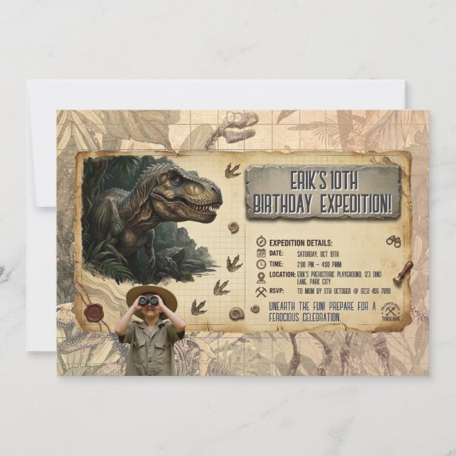 T Rex Dinosaur Expedition Birthday Adventure Invitation (Front)