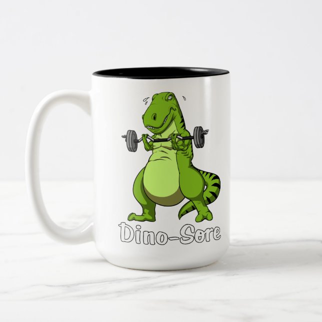 T-Rex Dinosaur Fitness Workout Gym Training Two-Tone Coffee Mug (Left)