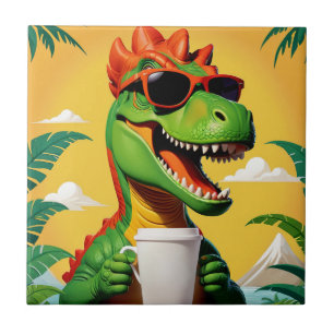T-Rex Dinosaur Funny Ceramic Tile