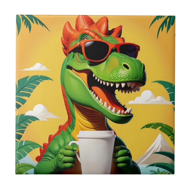 T-Rex Dinosaur Funny  Ceramic Tile (Front)