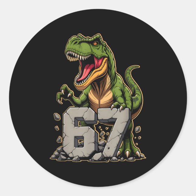 T-rex Dinosaur Funny Six Seven Meme Cool Tyrannosa Classic Round Sticker (Front)