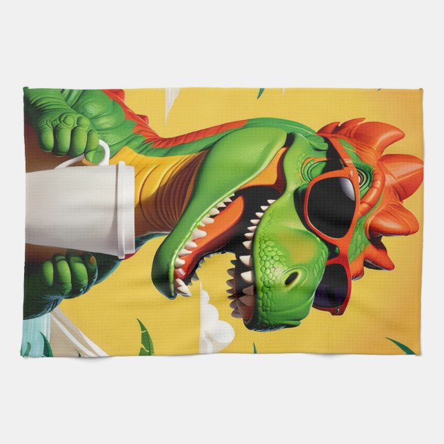 T-Rex Dinosaur Funny  Tea Towel (Horizontal)