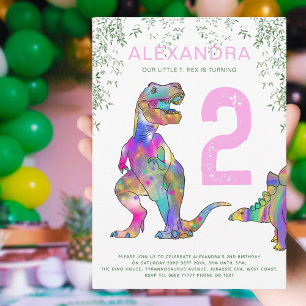 T-Rex Dinosaur Girls Birthday Party Invitation