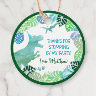 T-Rex Dinosaur Greenery Birthday Thank You Favour Tags
