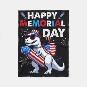 T Rex Dinosaur Happy Memorial Day 4th Of July Amer Fleece Blanket