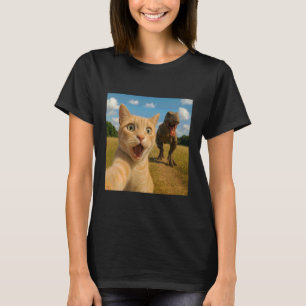T Rex Dinosaur Hunting Cat Realistic Illustration T-Shirt
