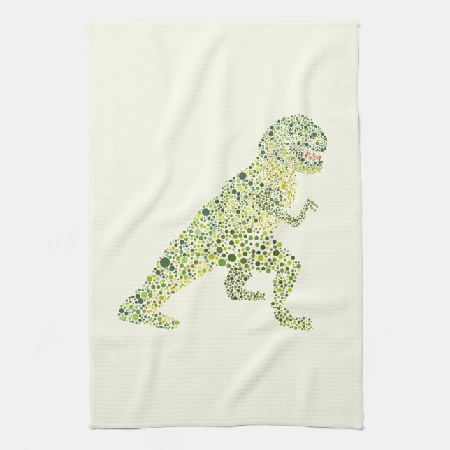 T-REX Dinosaur In Dots Tea Towel (Vertical)