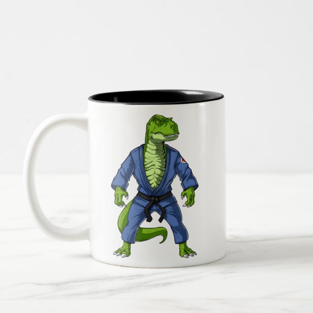 T-Rex Dinosaur Jiu-Jitsu Two-Tone Coffee Mug (Left)
