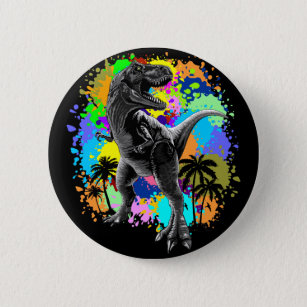 T-Rex Dinosaur Jurassic Reptile on Paint Stains 6 Cm Round Badge