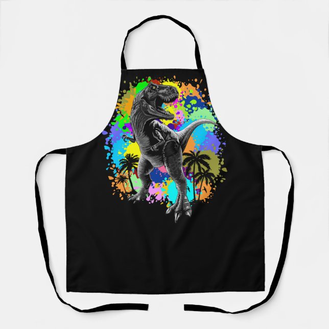 T-Rex Dinosaur Jurassic Reptile on Paint Stains Apron (Front)