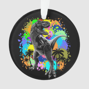 T-Rex Dinosaur Jurassic Reptile on Paint Stains Ornament