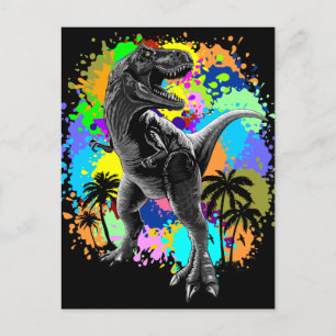 T-Rex Dinosaur Jurassic Reptile on Paint Stains Postcard