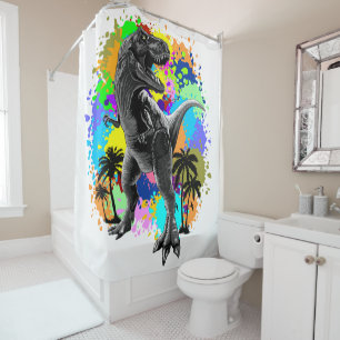 T-Rex Dinosaur Jurassic Reptile on Paint Stains Shower Curtain