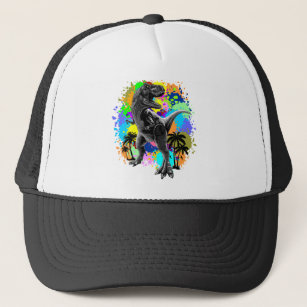 T-Rex Dinosaur Jurassic Reptile on Paint Stains Trucker Hat