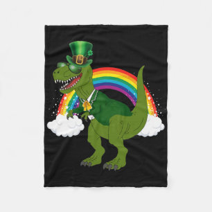 T-rex Dinosaur Leprechaun Rainbow St Patricks Day Fleece Blanket