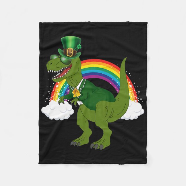 T-rex Dinosaur Leprechaun Rainbow St Patricks Day  Fleece Blanket (Front)