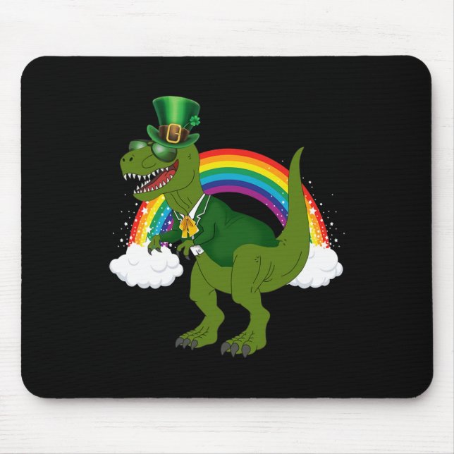 T-rex Dinosaur Leprechaun Rainbow St Patricks Day  Mouse Pad (Front)