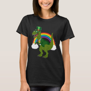 T-rex Dinosaur Leprechaun Rainbow St Patricks Day T-Shirt