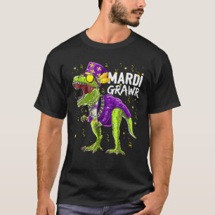 T Rex Dinosaur Mardi Gras Bead Costume Mardi Grawr T-Shirt