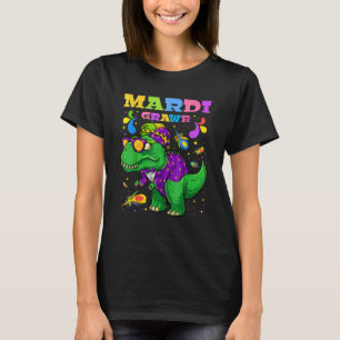 T Rex Dinosaur Mardi Gras Bead Costume Mardi Grawr T-Shirt