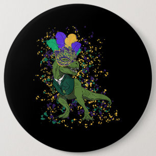 T Rex Dinosaur Mardi Gras Boy Girl Kid Toddler 6 Cm Round Badge