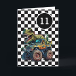 T-rex Dinosaur Monster Truck 11th Birthday Card<br><div class="desc">A dinosaur monster truck 11th birthday card for boys. Featuring a black and white chequered background on the front with a place you can easily personalise the age if needed. A Tyrannosaurus rex on top of a monster truck will delight all dinosaur and monster truck fans.</div>