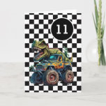 T-rex Dinosaur Monster Truck 11th Birthday Card<br><div class="desc">A dinosaur monster truck 11th birthday card for boys. Featuring a black and white chequered background on the front with a place you can easily personalise the age if needed. A Tyrannosaurus rex on top of a monster truck will delight all dinosaur and monster truck fans.</div>