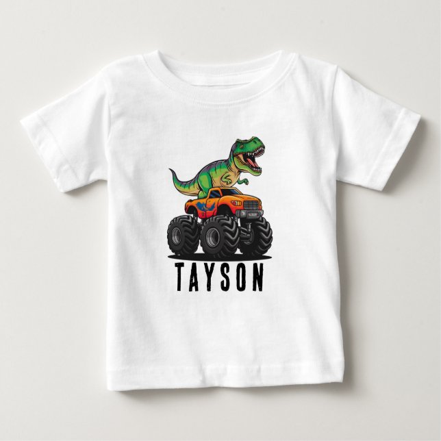 T-Rex Dinosaur Monster Truck Baby T-Shirt (Front)