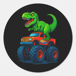 T-Rex Dinosaur Monster Truck Boys Birthday School Classic Round Sticker