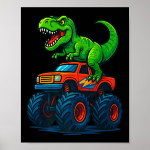 T-rex Dinosaur Monster Truck Boys Birthday School Poster