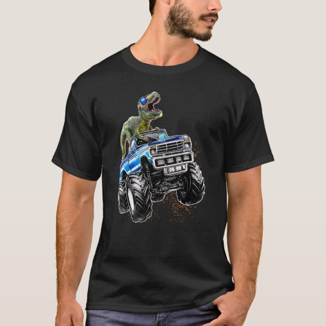 T Rex Dinosaur Monster Truck Patriotic Birthday  B T-Shirt (Front)