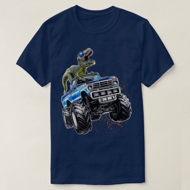 T Rex Dinosaur Monster Truck Patriotic Birthday Gi T-Shirt (Design Front)