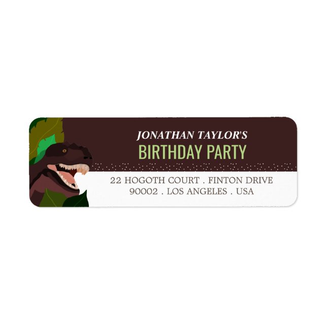 T Rex Dinosaur Party Children's Birthday Return Address Label (Front)