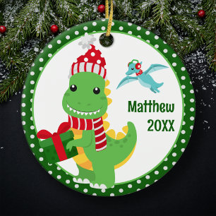 T-Rex Dinosaur Personalised Kids Christmas Ceramic Ornament