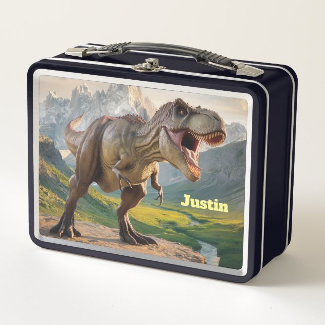 T-Rex Dinosaur Personalised Metal Lunch Box (Front)