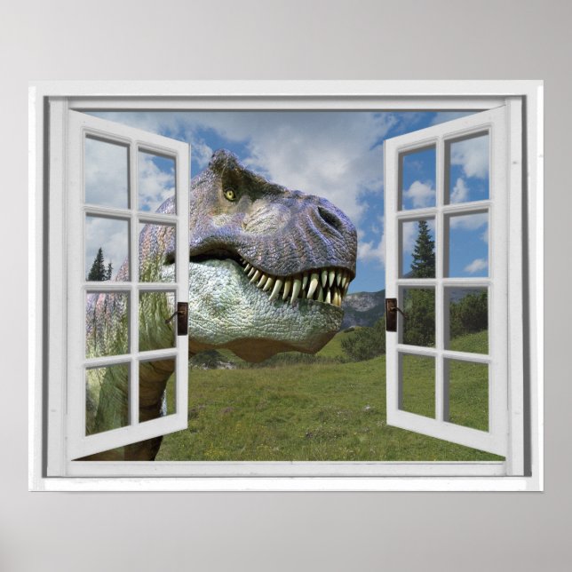 T-Rex Dinosaur Picture View Fake Window Poster (Front)