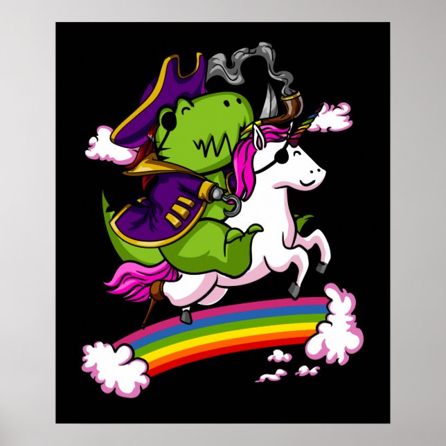 T-Rex Dinosaur Pirate Sailor Riding Unicorn Poster (Front)