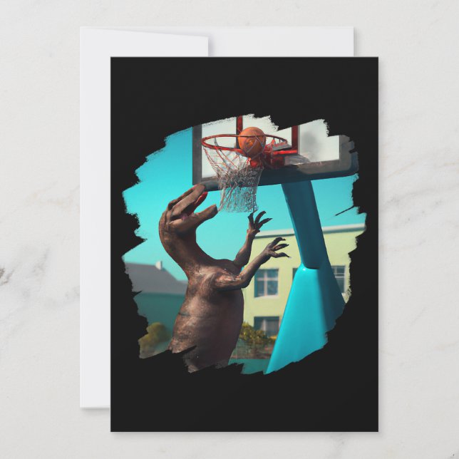 T Rex Dinosaur Playing Basketball Funny Dinosaur B Invitation (Front)