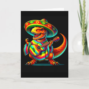 T-rex dinosaur playing guitar cinco de mayo mexica card